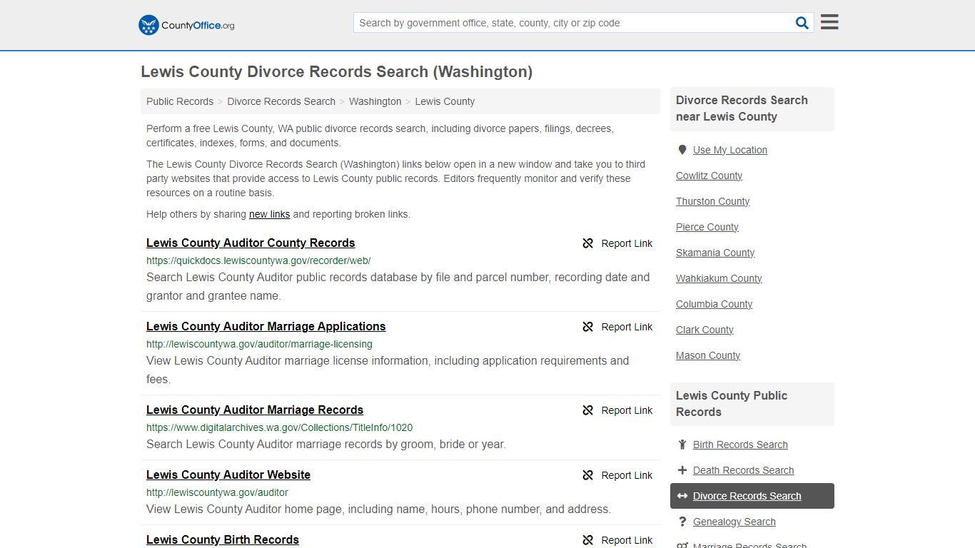 Lewis County Divorce Records Search (Washington)
