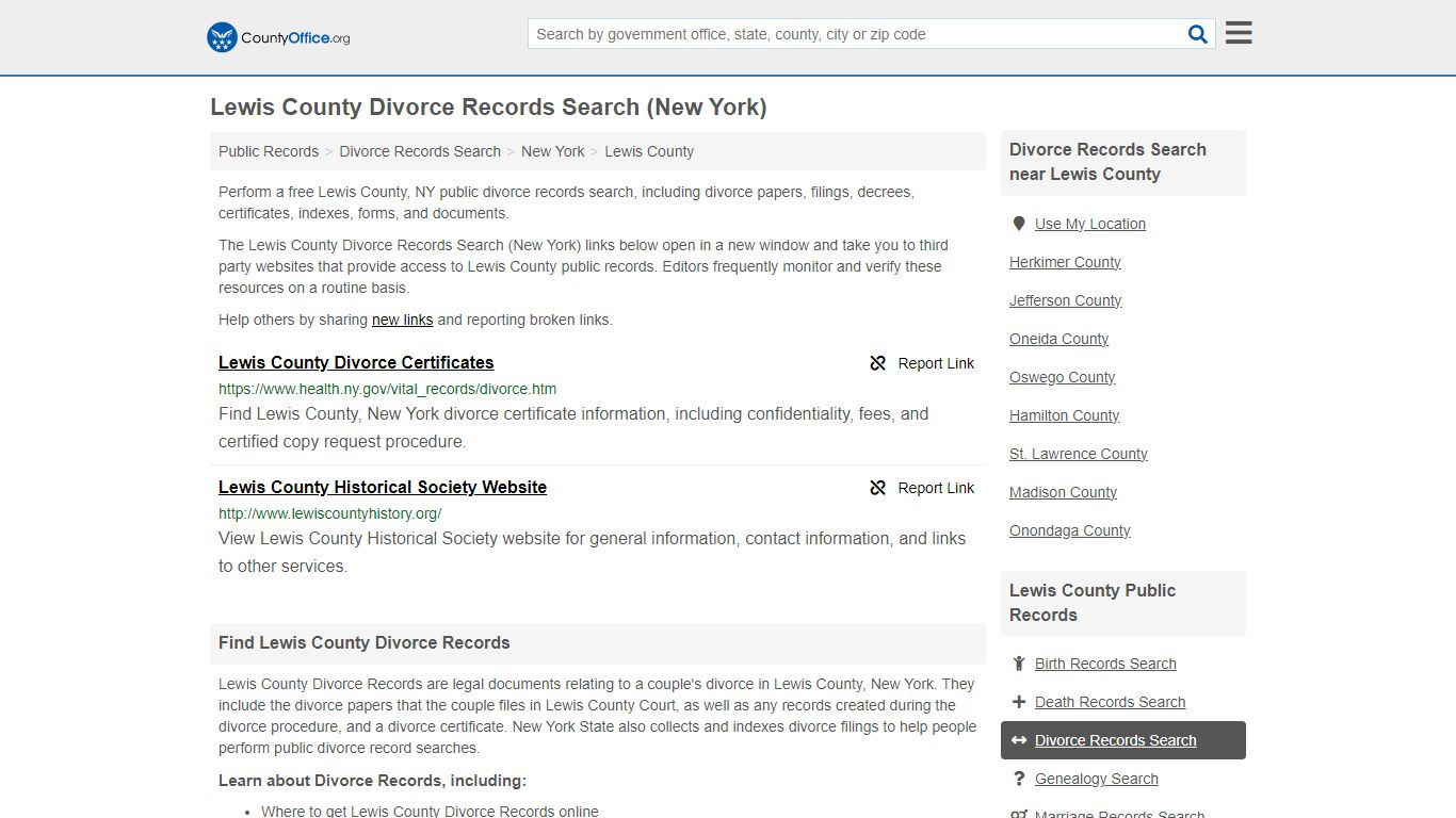 Lewis County Divorce Records Search (New York) - County Office