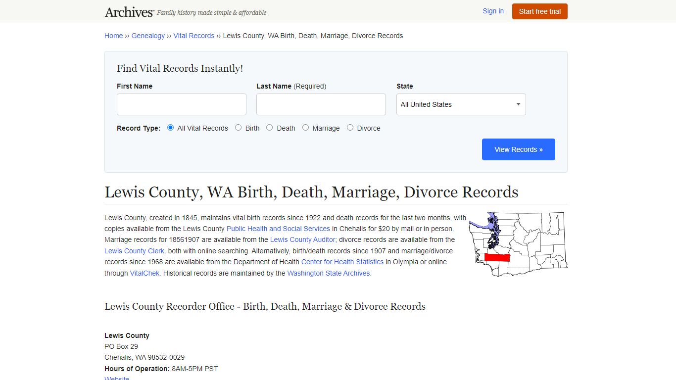 Lewis County, WA Birth, Death, Marriage, Divorce Records - Archives.com