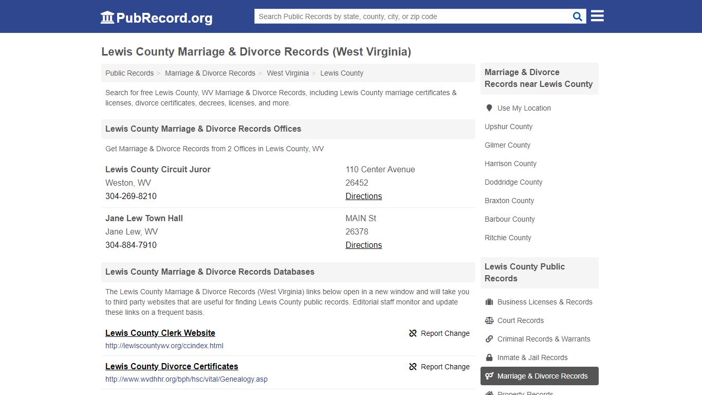 Lewis County Marriage & Divorce Records (West Virginia)